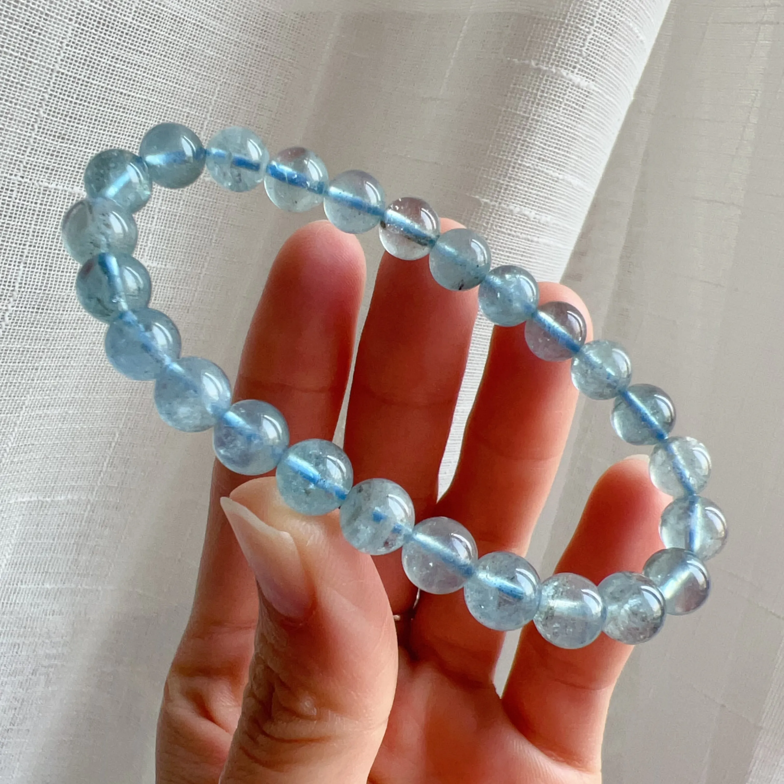 Natural Saint Maria Blue Aquamarine Beaded Bracelet with Sparkling | March Birthstone Pisces