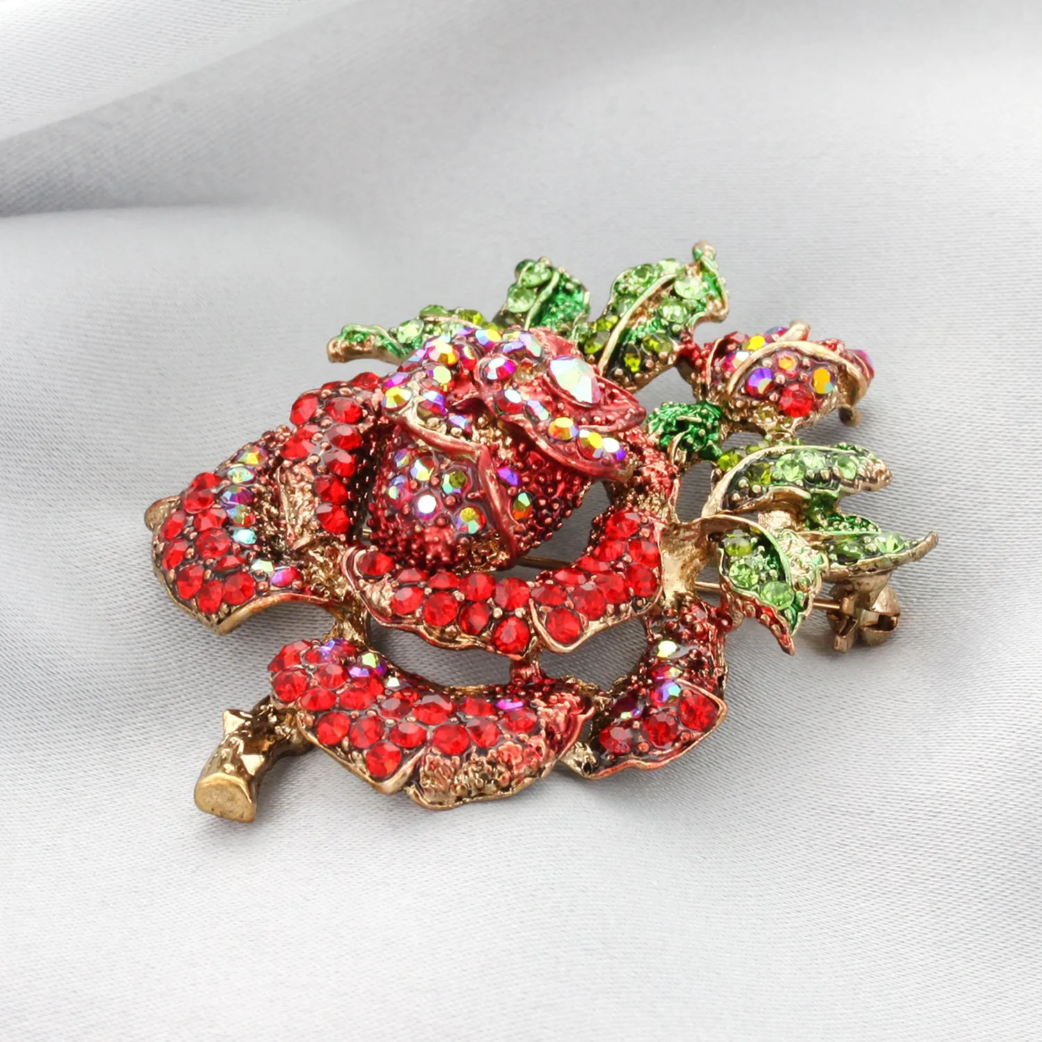 Nevaeh Rose Rhinestone Brooch - Red