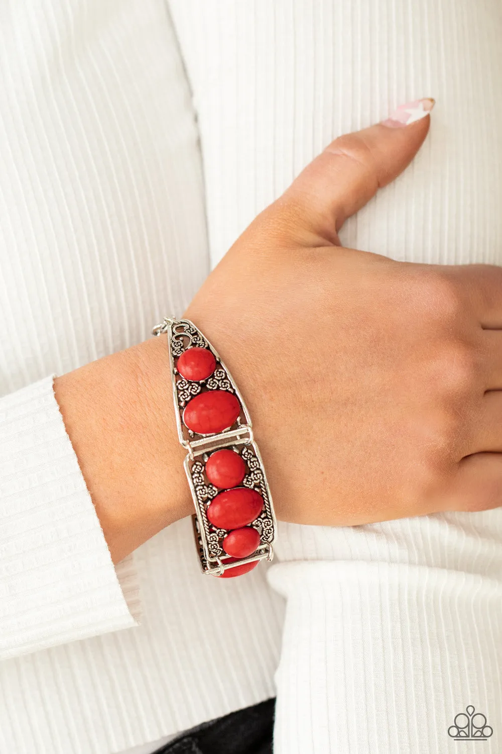 Paparazzi Bracelet ~ Southern Splendor - Red Oval Stone Bracelet