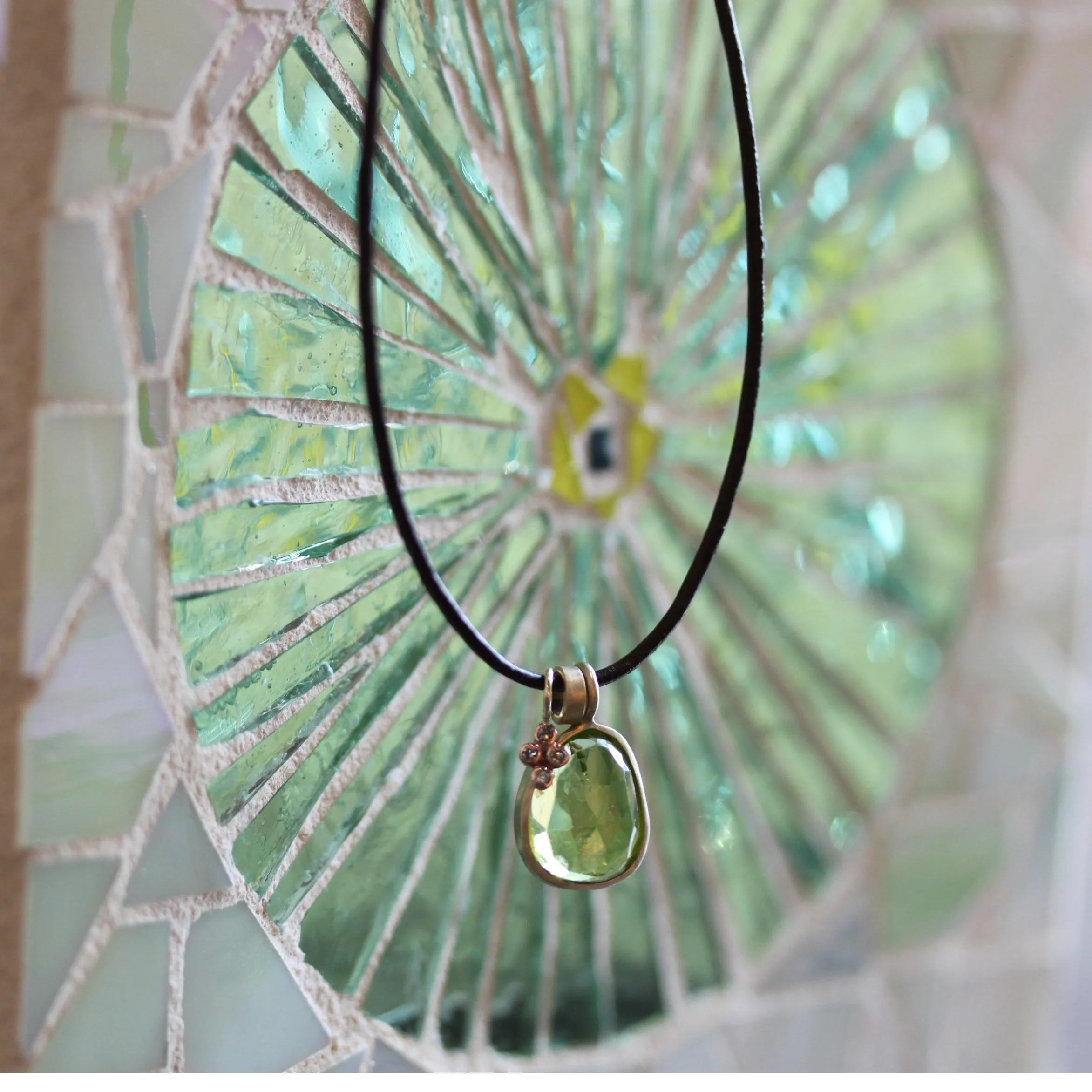 Peridot & Diamond Dangle Leather Necklace