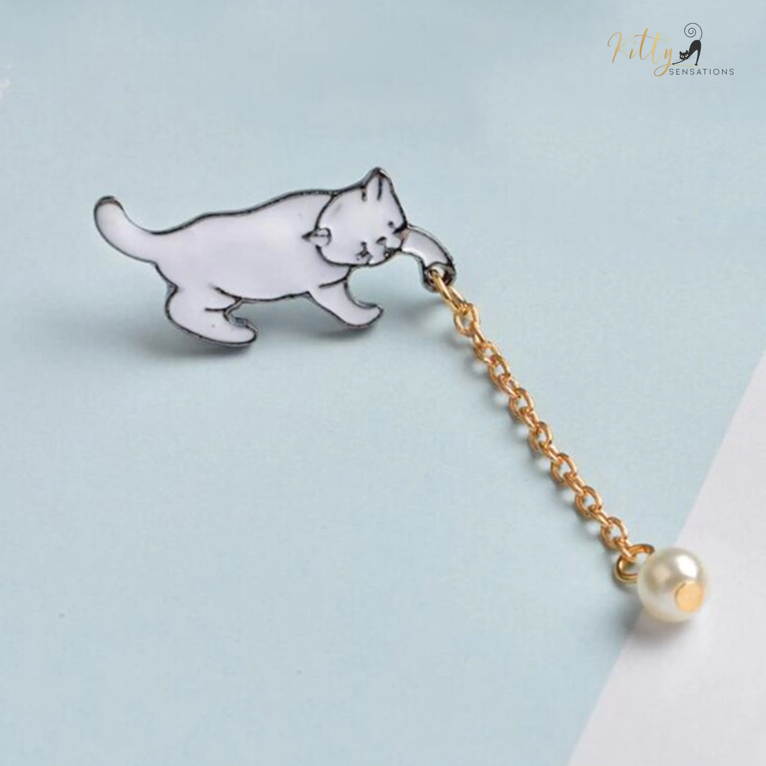 Playful Cat Lapel Pin / Brooch (Enamel Over Metal)