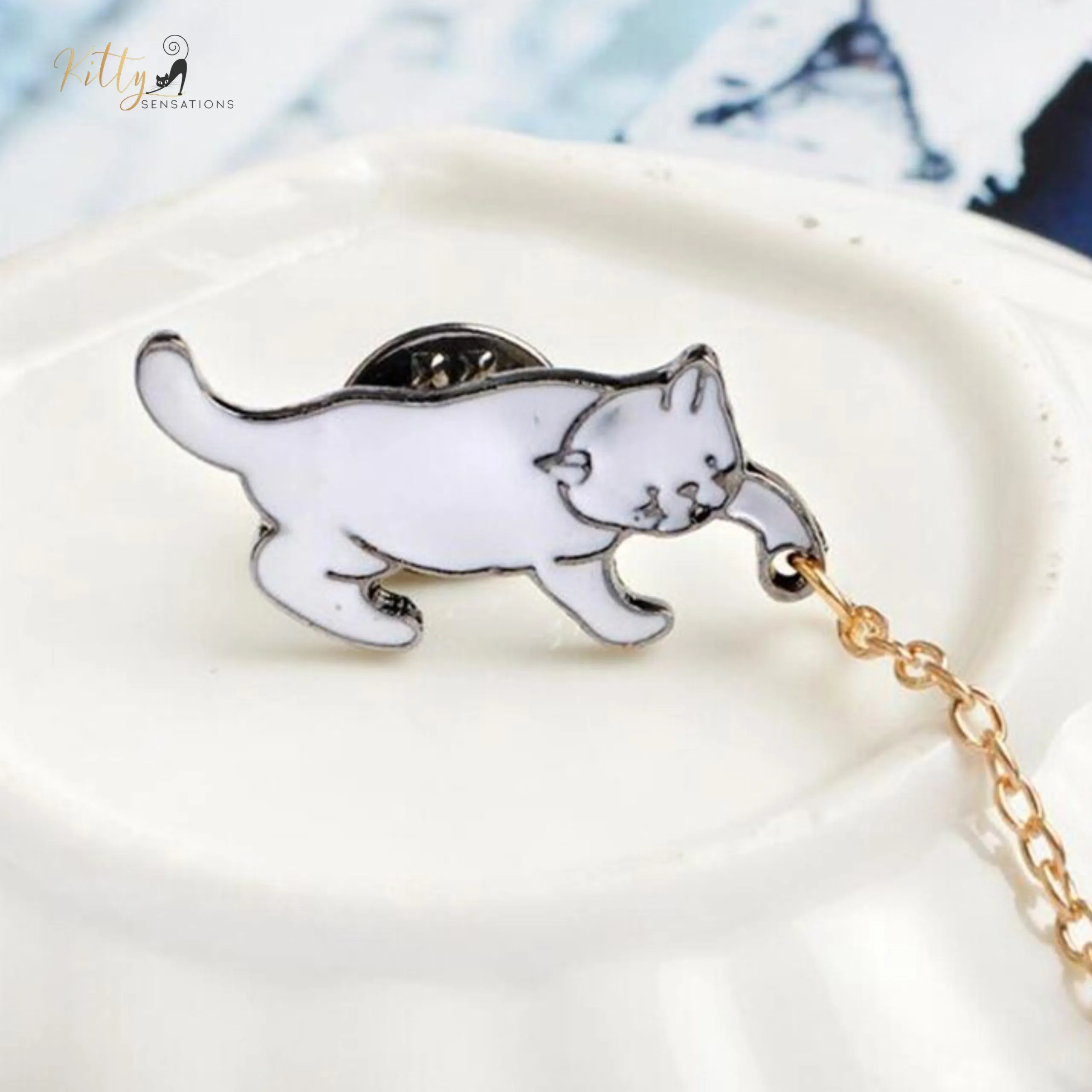 Playful Cat Lapel Pin / Brooch (Enamel Over Metal)