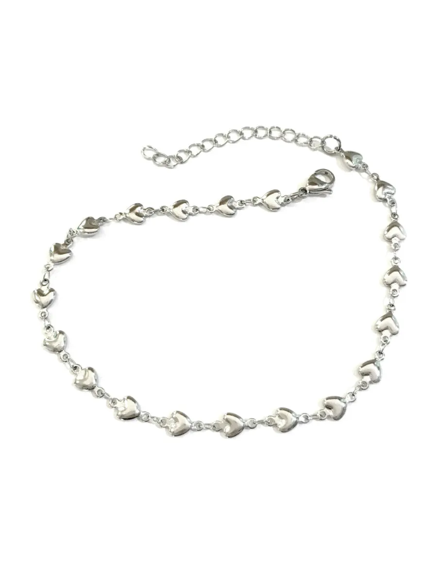 Puffed Hearts Steel Anklet