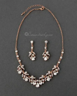 Rose Gold Bridal Necklace Set of Pear Crystals