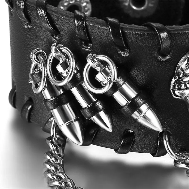 Skull Leather Goth Bracelet / Rock Bracelet / Punk Bracelet