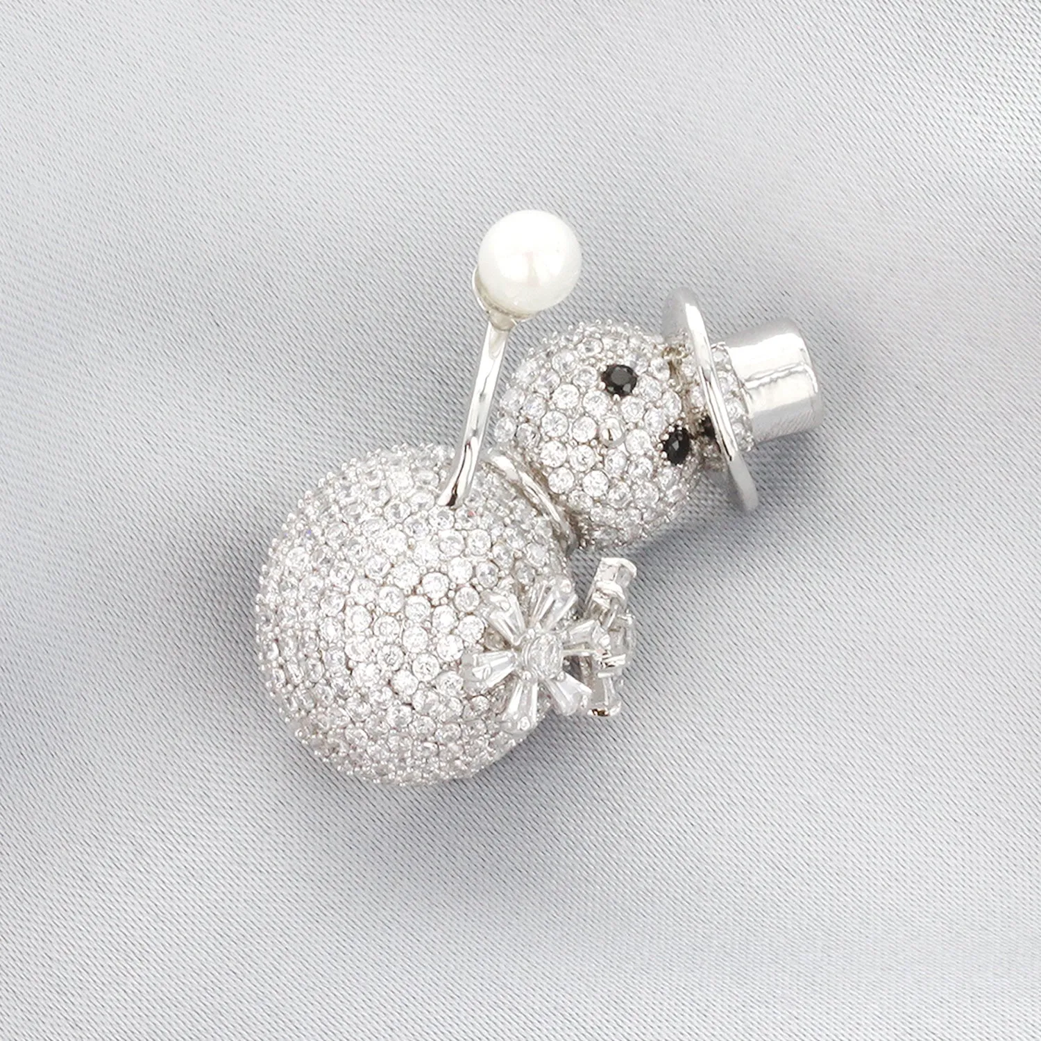 Snowman & Snowball Rhinestone Brooch