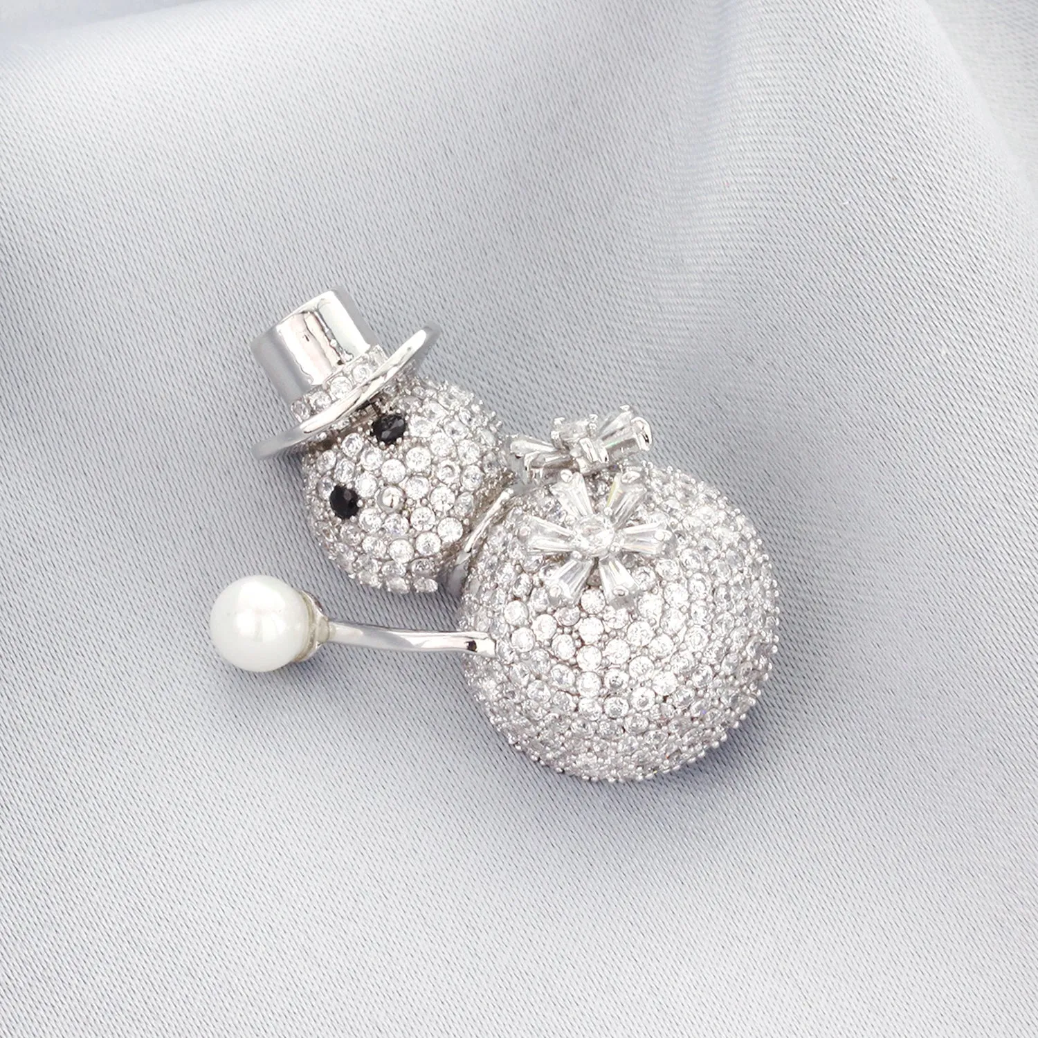 Snowman & Snowball Rhinestone Brooch