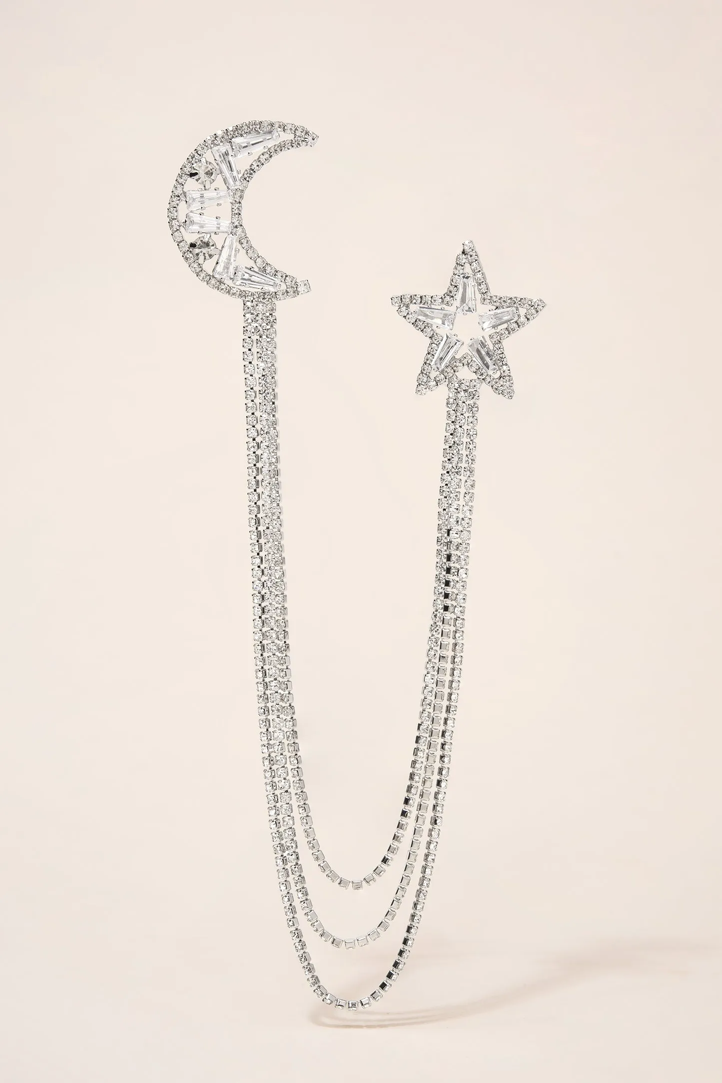 Stars and Moon Silver CZ Brooch