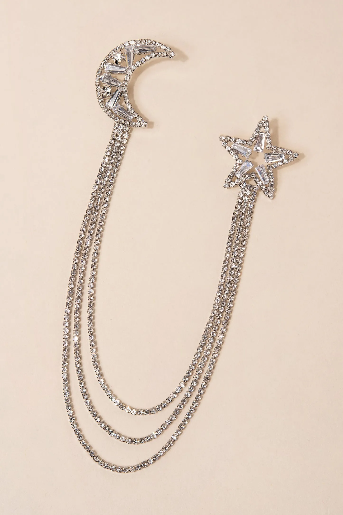 Stars and Moon Silver CZ Brooch