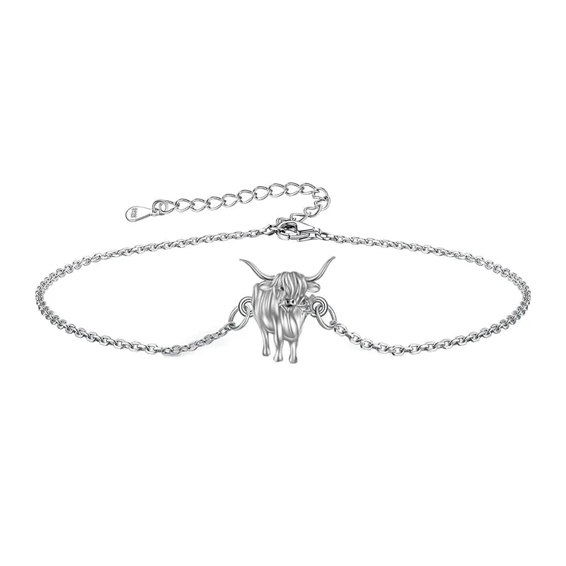 Sterling Silver Birthstone Highland Cow Anklet Animal Anklet Gift for Her