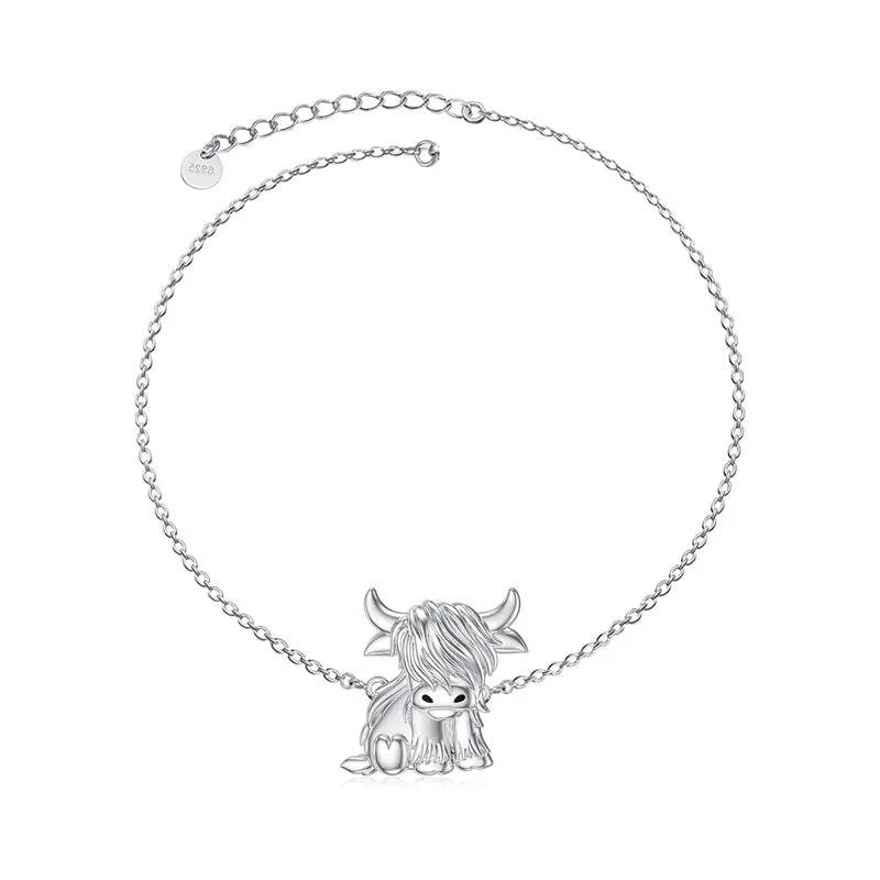 Sterling Silver Birthstone Highland Cow Anklet Animal Anklet Gift for Her