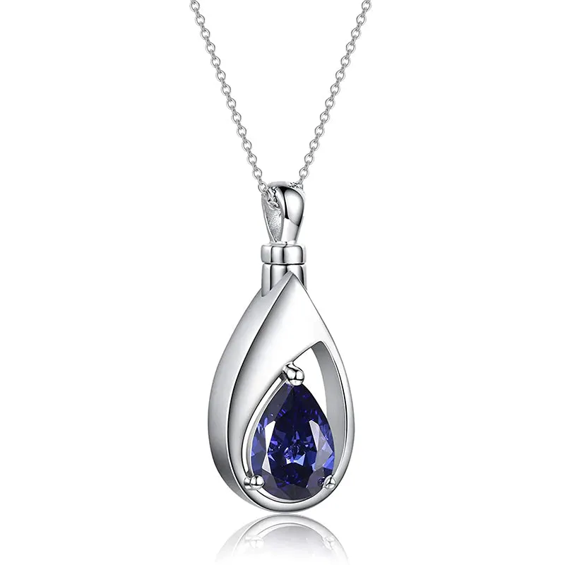 Sterling Silver Cremation Jewelry Memorial CZ Teardrop Ashes Keepsake Urns Pendant Necklace Ashes Jewelry Gifts Urn Necklace