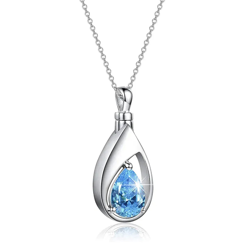 Sterling Silver Cremation Jewelry Memorial CZ Teardrop Ashes Keepsake Urns Pendant Necklace Ashes Jewelry Gifts Urn Necklace