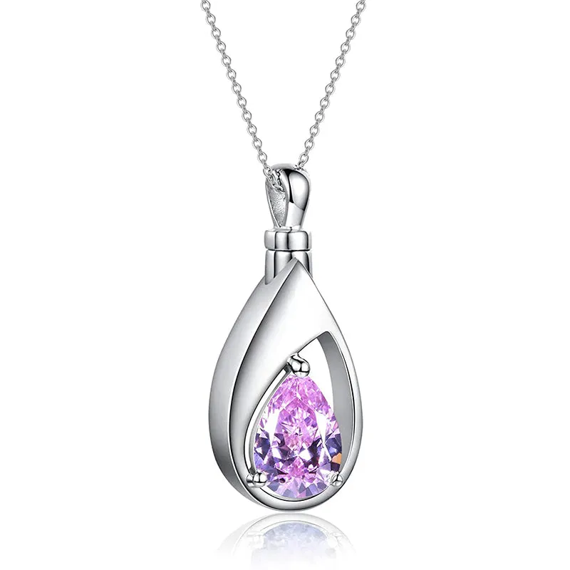 Sterling Silver Cremation Jewelry Memorial CZ Teardrop Ashes Keepsake Urns Pendant Necklace Ashes Jewelry Gifts Urn Necklace