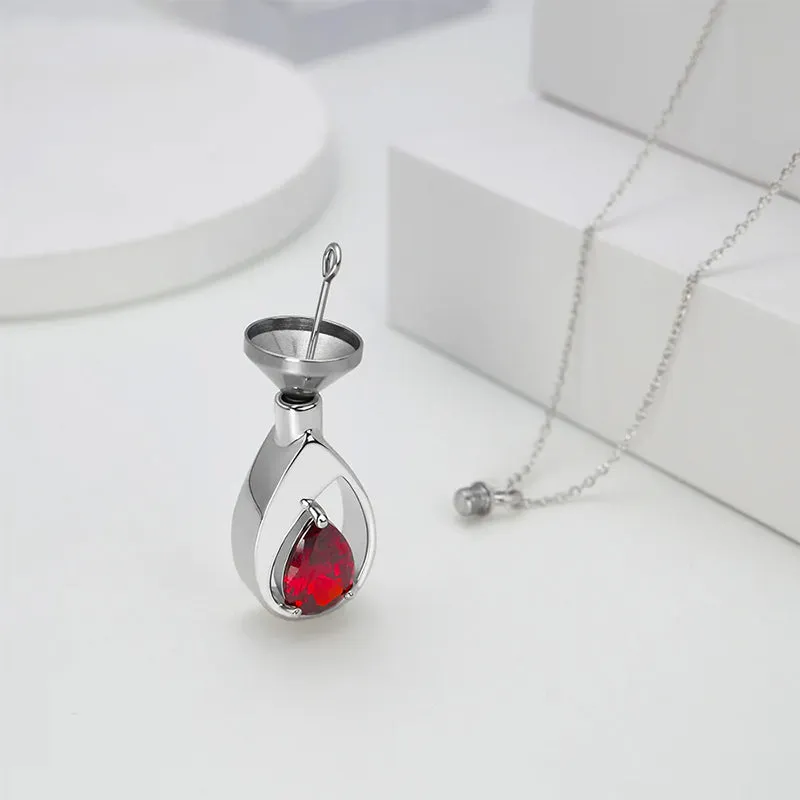 Sterling Silver Cremation Jewelry Memorial CZ Teardrop Ashes Keepsake Urns Pendant Necklace Ashes Jewelry Gifts Urn Necklace