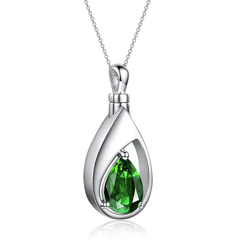 Sterling Silver Cremation Jewelry Memorial CZ Teardrop Ashes Keepsake Urns Pendant Necklace Ashes Jewelry Gifts Urn Necklace