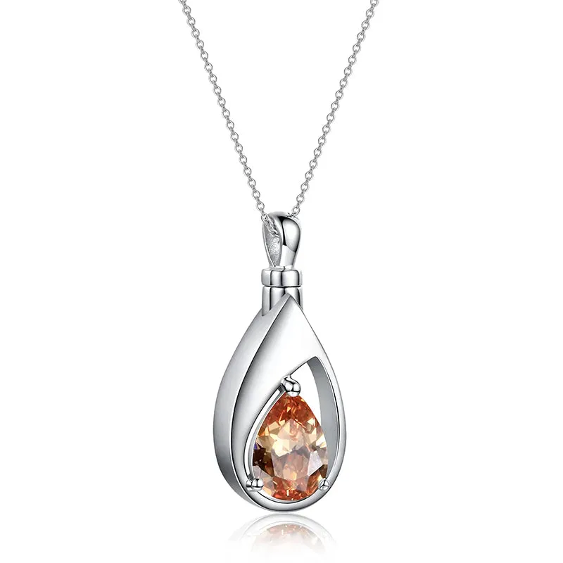 Sterling Silver Cremation Jewelry Memorial CZ Teardrop Ashes Keepsake Urns Pendant Necklace Ashes Jewelry Gifts Urn Necklace