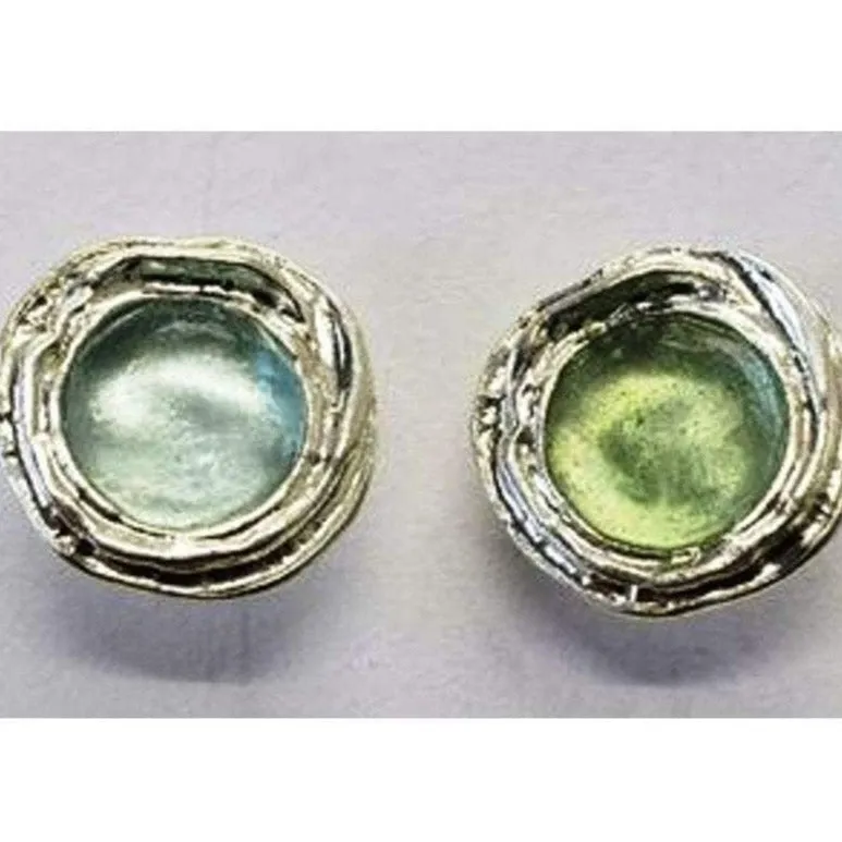 Stud earrings round roman glass earrings Israeli silver  jewelry