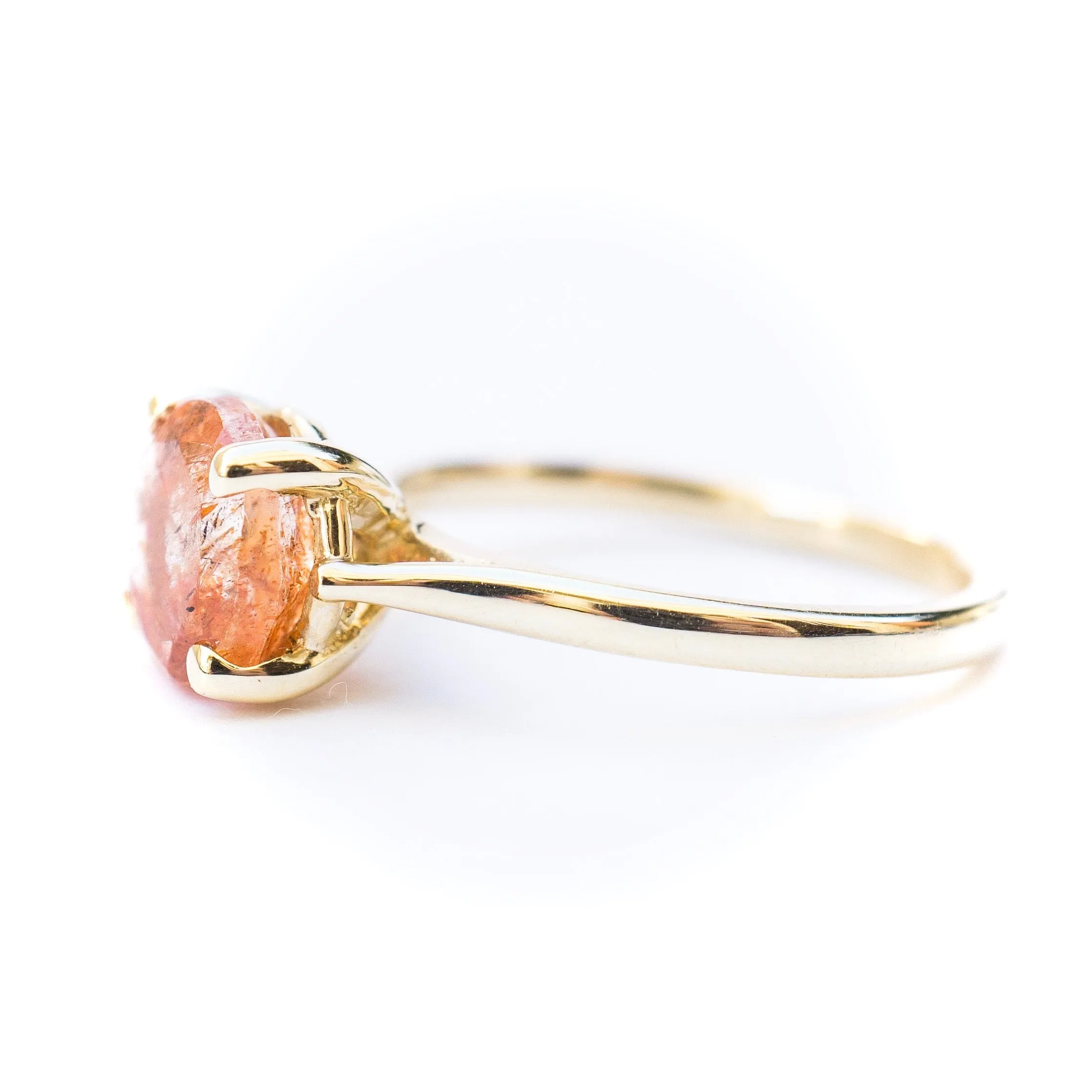 Sunstone Solitaire Ring - Round Sunstone Gold Ring - 14k Sunstone Ring - Orange Sunstone Ring