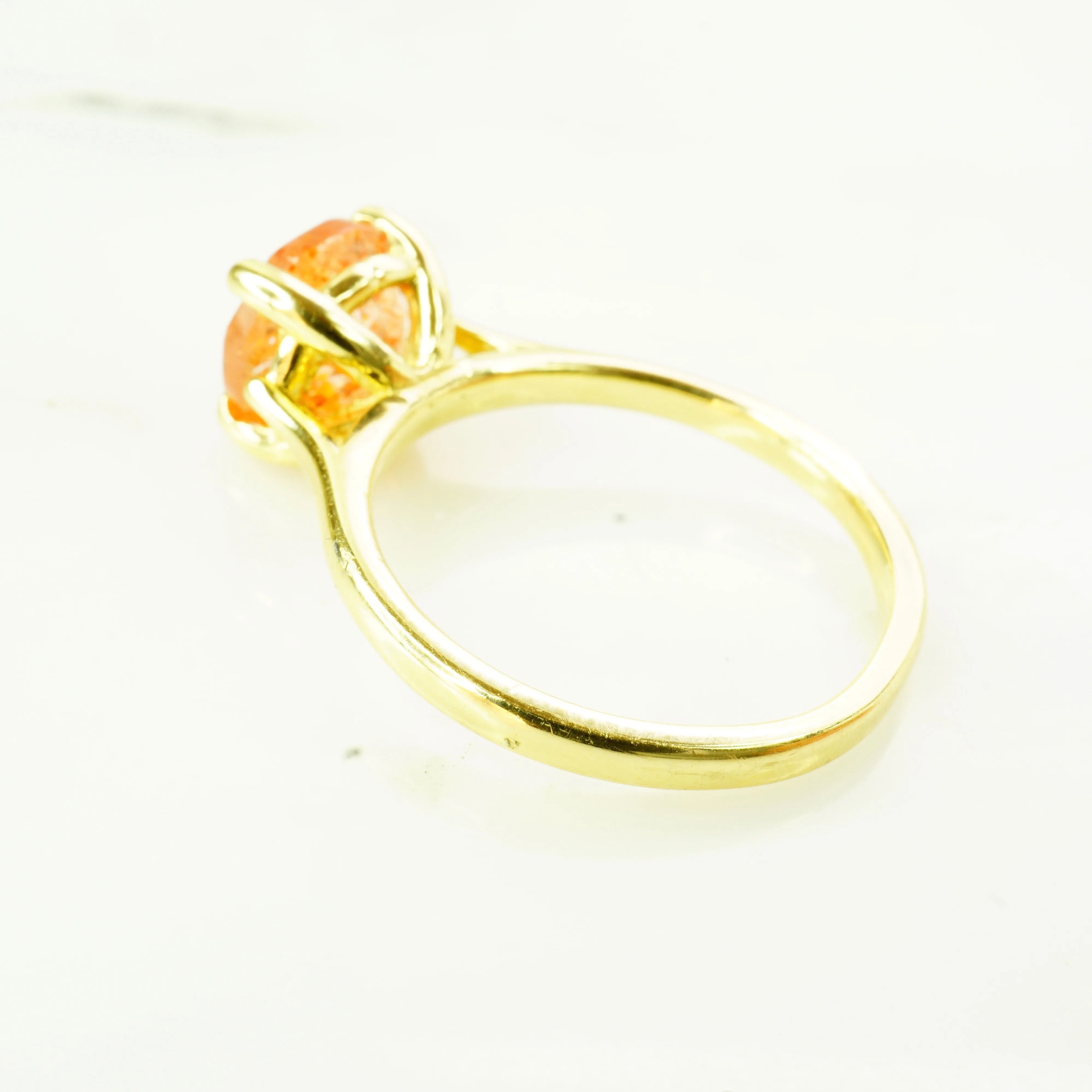 Sunstone Solitaire Ring - Round Sunstone Gold Ring - 14k Sunstone Ring - Orange Sunstone Ring