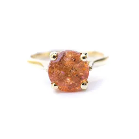 Sunstone Solitaire Ring - Round Sunstone Gold Ring - 14k Sunstone Ring - Orange Sunstone Ring