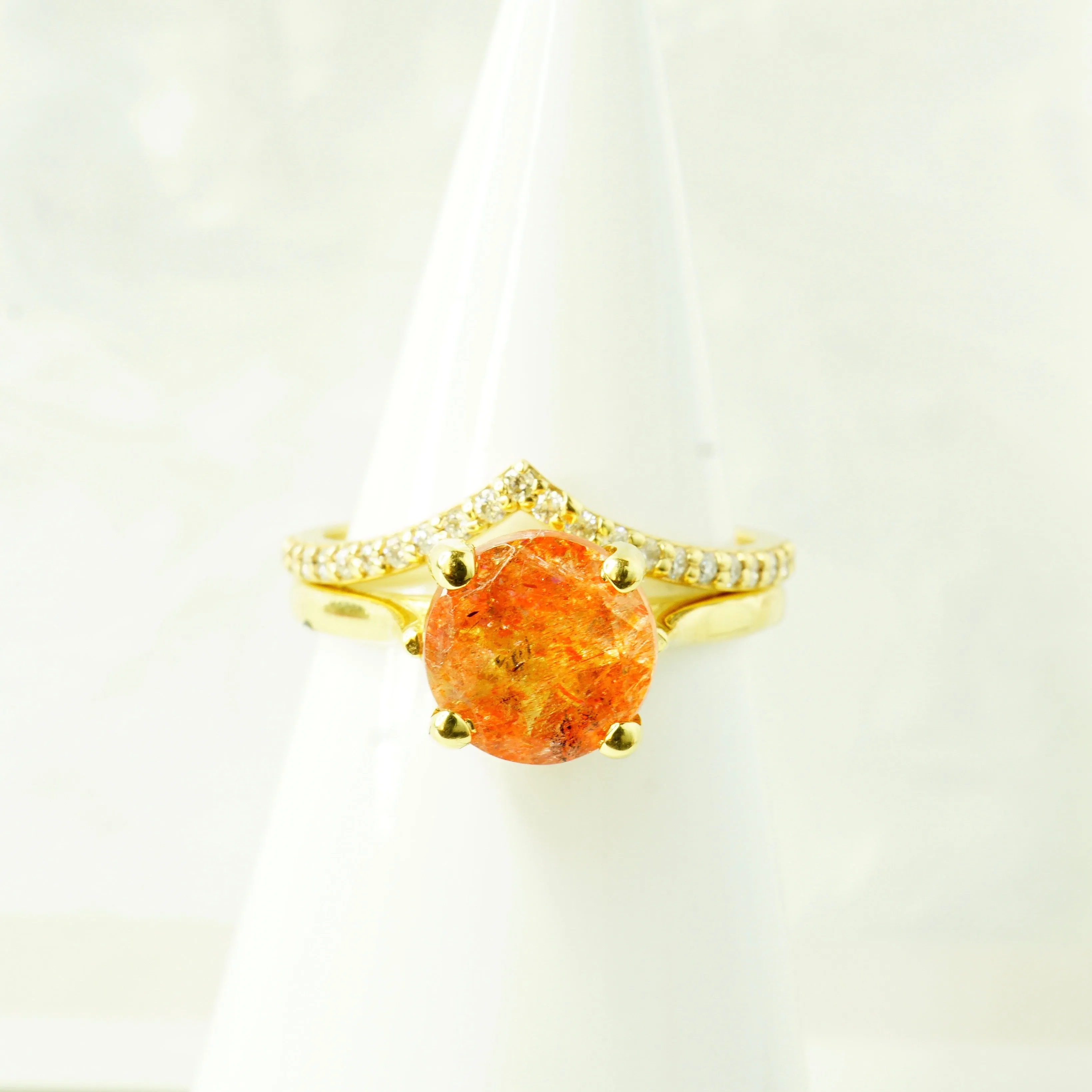 Sunstone Solitaire Ring - Round Sunstone Gold Ring - 14k Sunstone Ring - Orange Sunstone Ring