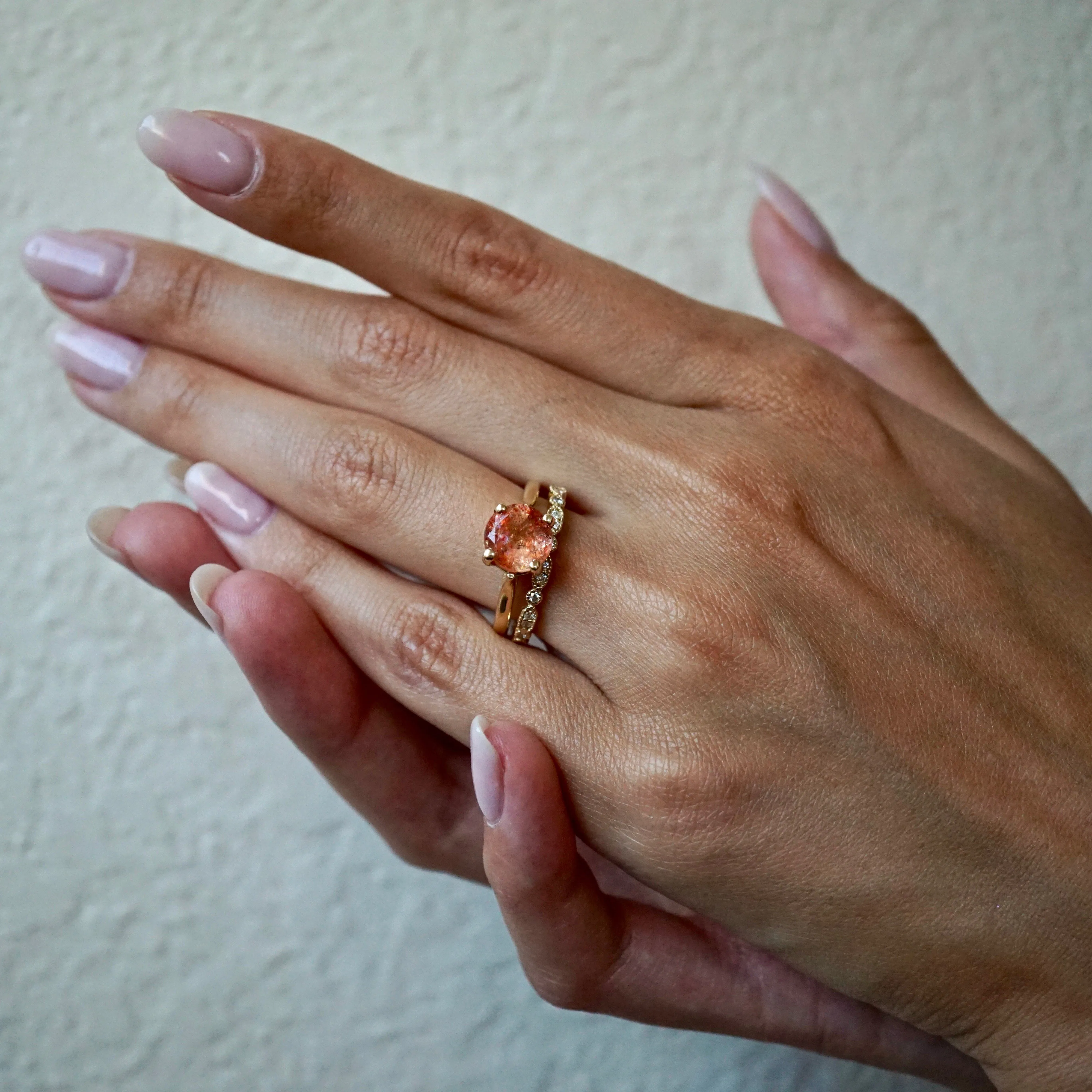 Sunstone Solitaire Ring - Round Sunstone Gold Ring - 14k Sunstone Ring - Orange Sunstone Ring