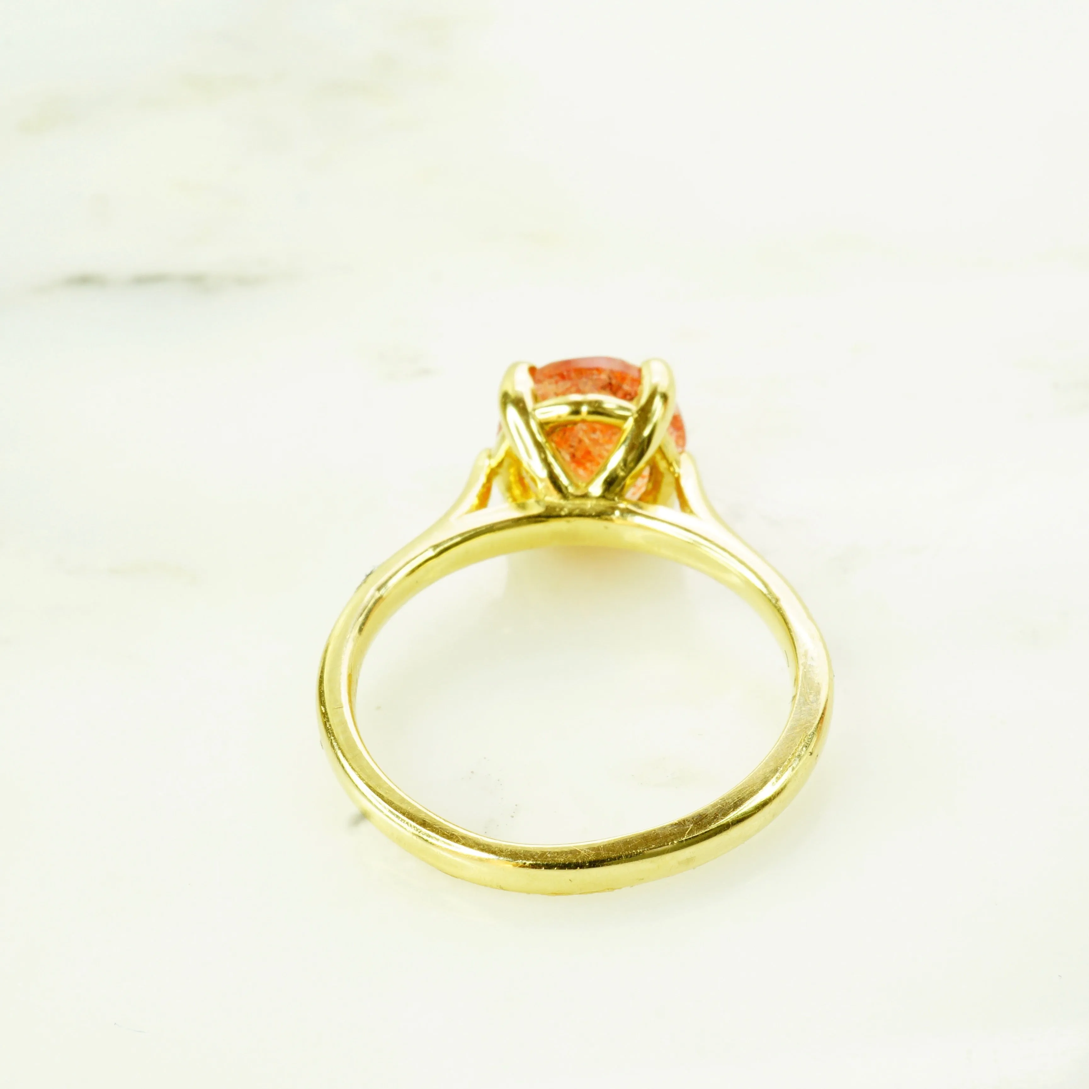 Sunstone Solitaire Ring - Round Sunstone Gold Ring - 14k Sunstone Ring - Orange Sunstone Ring