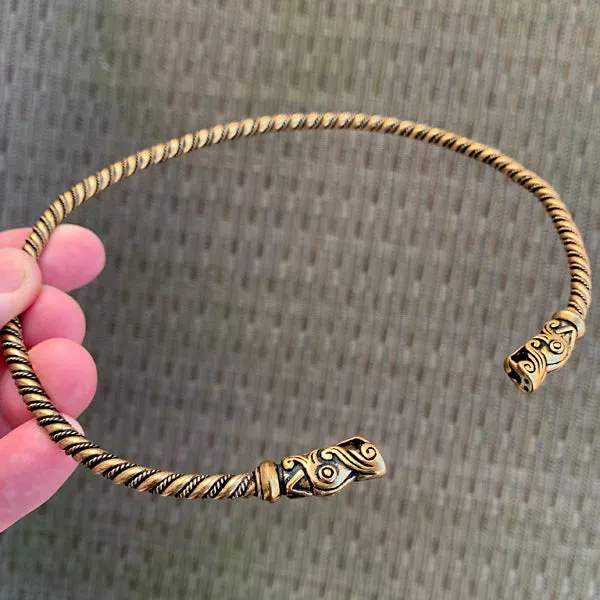 Thin Norse Dragon Torc - Bronze or Silver