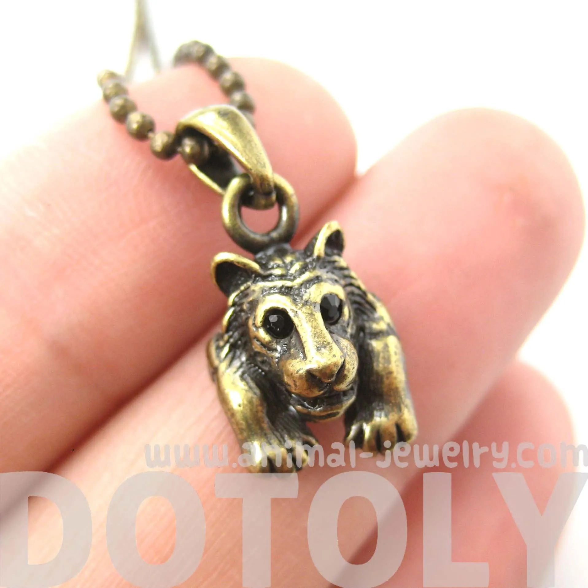 Tiger Realistic Animal Charm Necklace in Brass | Animal Jewelry