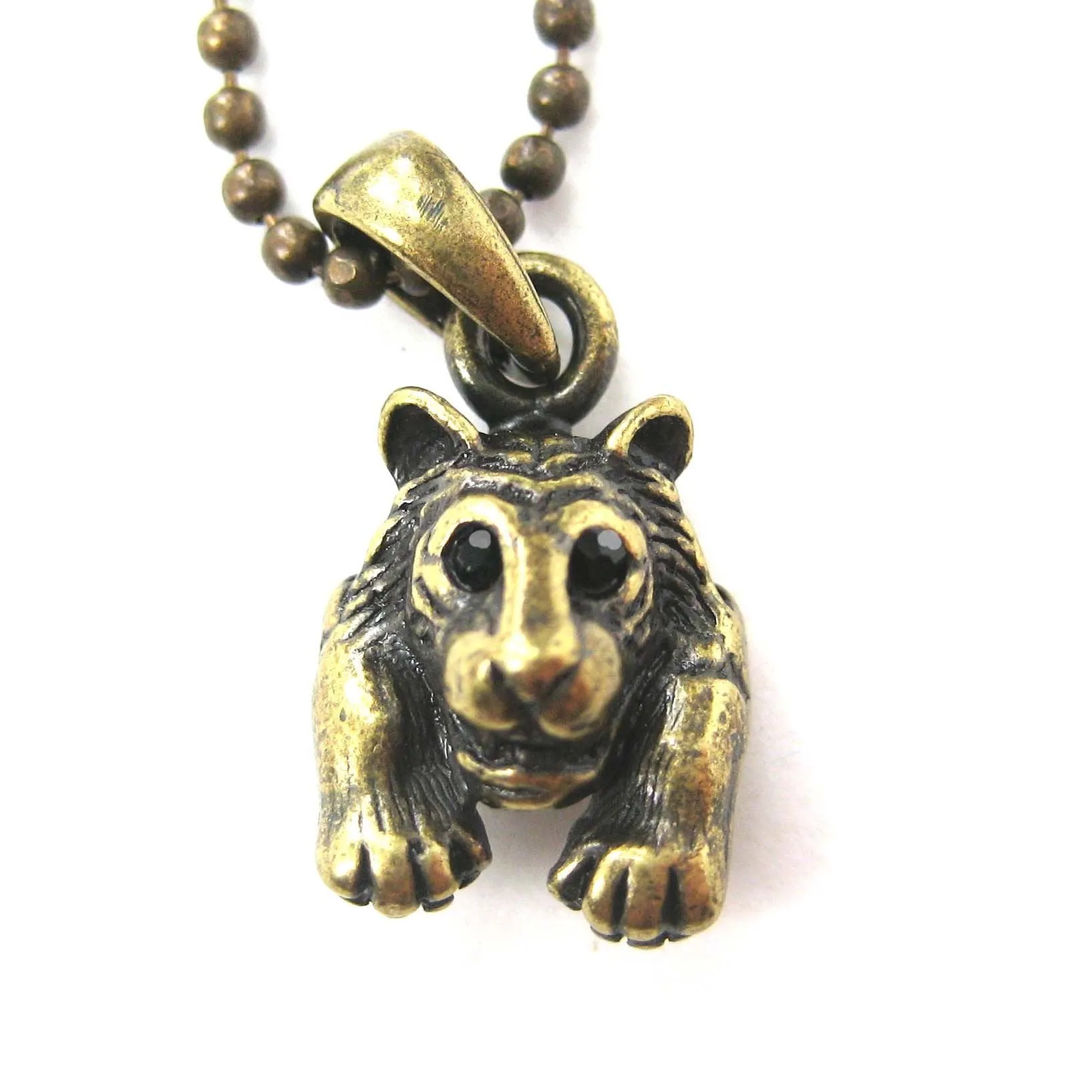 Tiger Realistic Animal Charm Necklace in Brass | Animal Jewelry