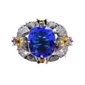 Vintage Jewelry Big Sapphire Ring 925 Sterling Silver