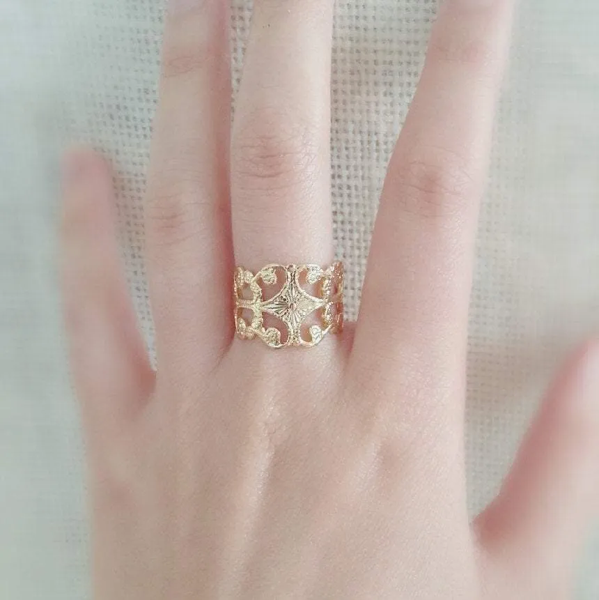 Wholesale Gold Filigree Ring Adjustable,18k gold ring, art deco ring, filigree ring, gold adjustable ring, Stacking Ring, Midi RIng