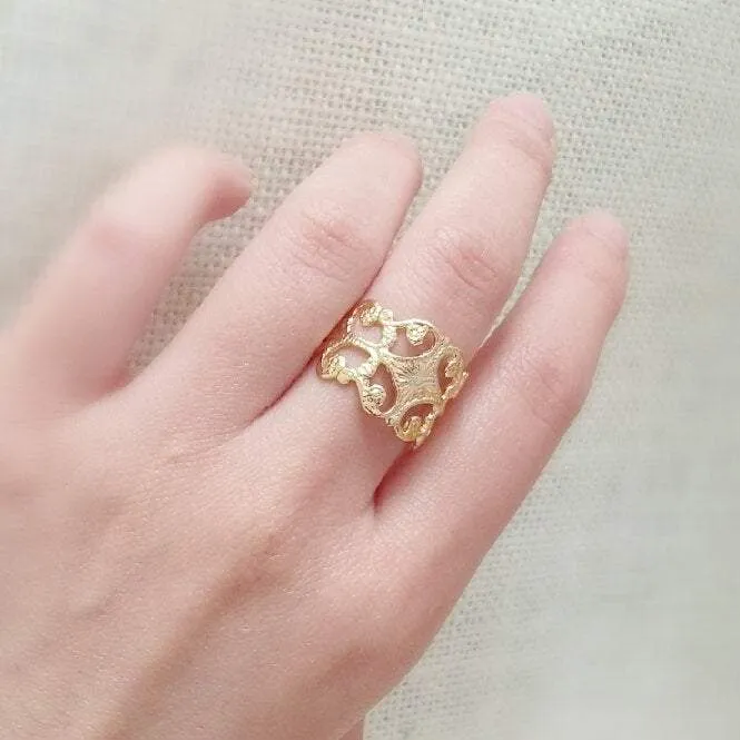 Wholesale Gold Filigree Ring Adjustable,18k gold ring, art deco ring, filigree ring, gold adjustable ring, Stacking Ring, Midi RIng