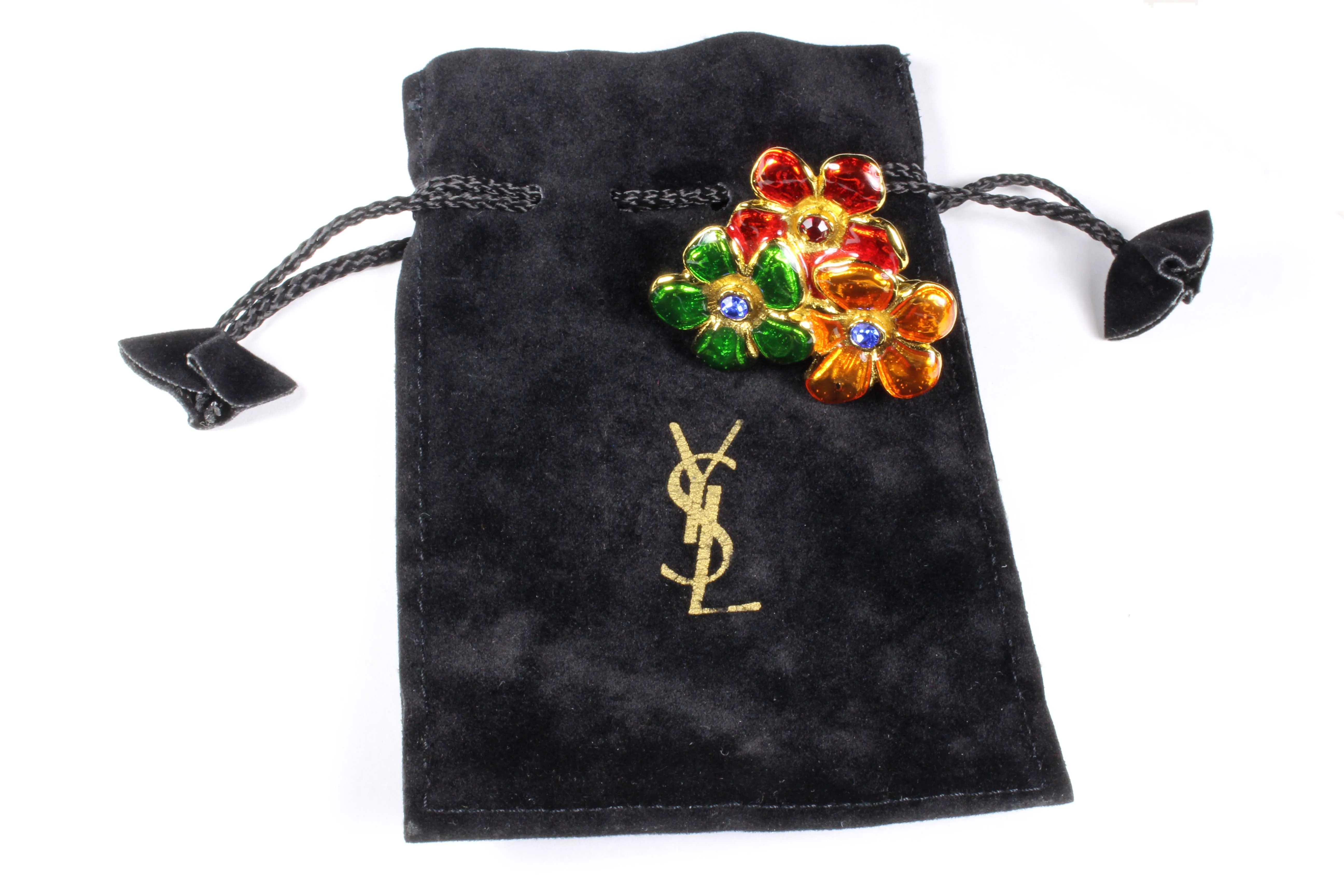 YVES SAINT LAURENT enamel flowers brooch