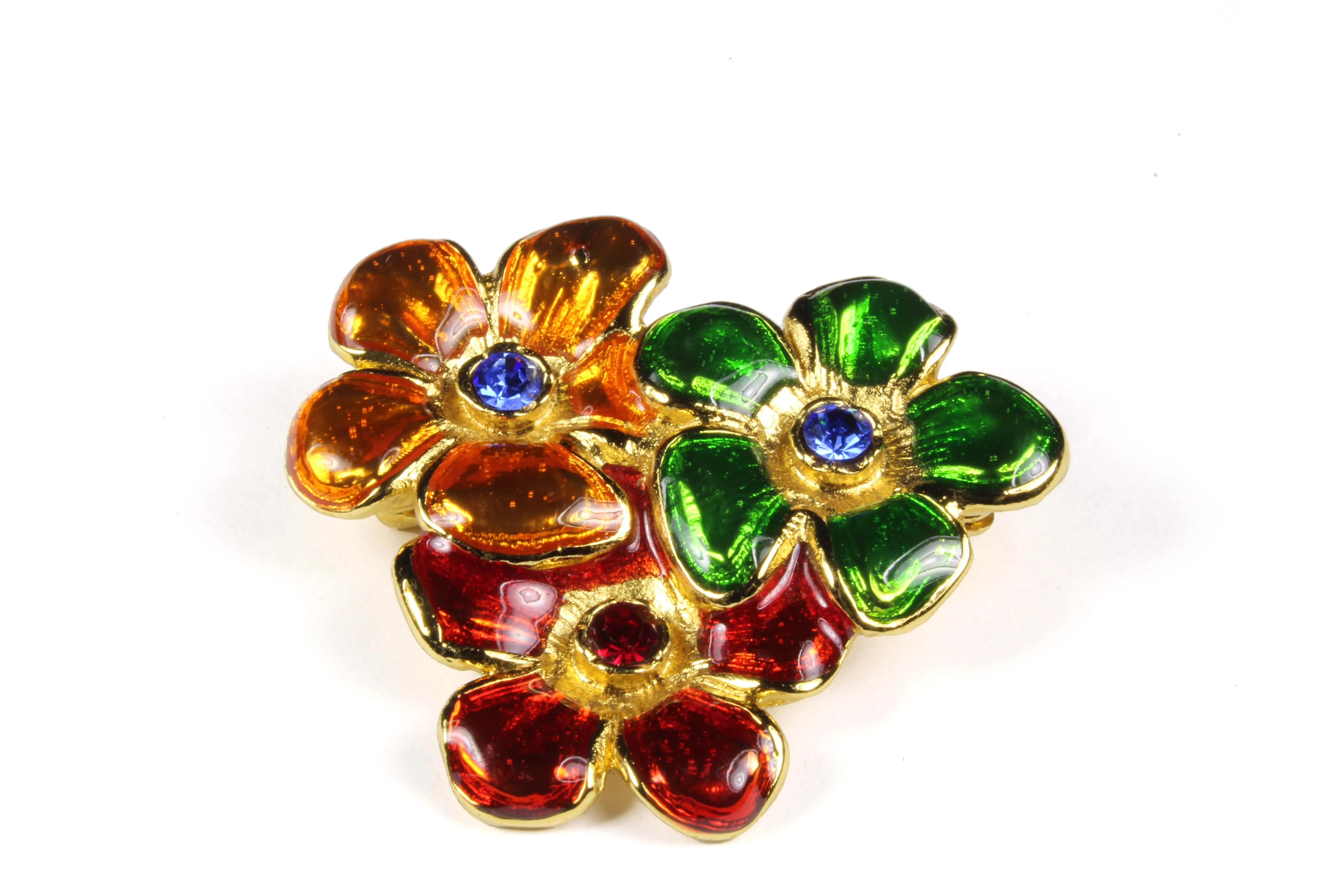 YVES SAINT LAURENT enamel flowers brooch