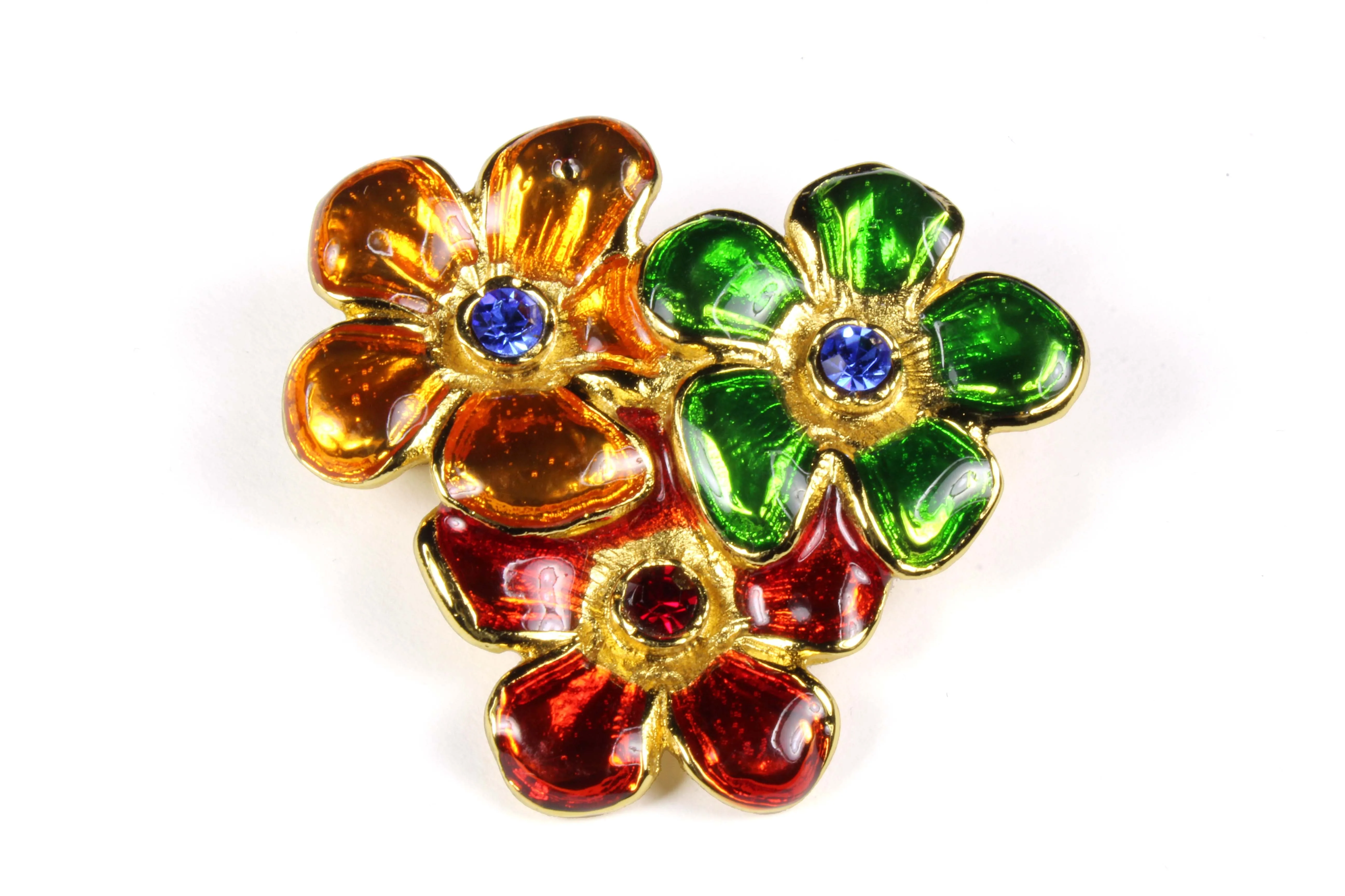 YVES SAINT LAURENT enamel flowers brooch